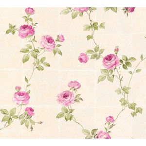 Image de Homemaison Papier Peint "Rosier Grimpant" sur Fond Graphique Fuschia 10 ml x 0,53 m