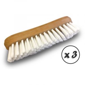 Image de Kibros Brosse à laver et récurer PPL blanc - Lot de 3 - Monture bois - Nettoyage, brossage pont mur sol carrelage