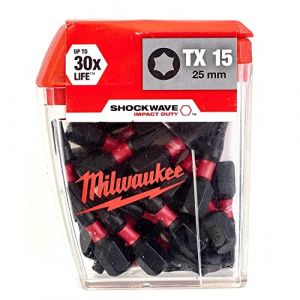 Milwaukee BOITE 25 EMBOUTS TX15 SHOCKWAVE 25MM - Commande uniquement par multiple de 10