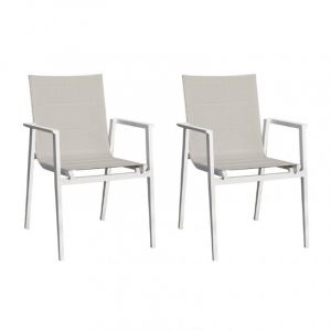 Image de Meubletmoi - Lot de 2 chaises de jardin aluminium et tissu textilène gris - atlan