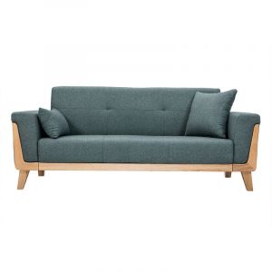 Miliboo Canap&eacute; scandinave 3 places en tissu vert de gris et bois clair fjord