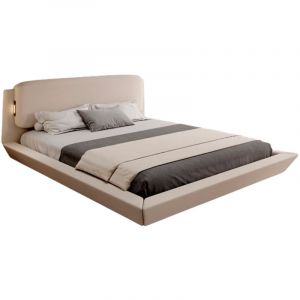 Lit double flottant avec t&ecirc;te de lit Avec sommier &agrave; lattes beige Lit en bois et lin Mod&egrave;le Diane Pour matelas 160x200