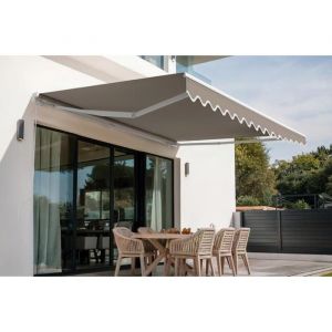Store banne monobloc structure blanche VECCHIO 3m x 2,5m toile taupe
