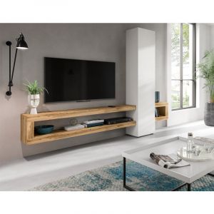 Bestmobilier - Ned - meuble tv suspendu - 1 porte et 3 étagères - bois et blanc - 240 cm