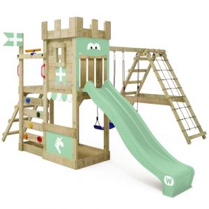 Wickey Aire de jeux Portique bois DragonFlyer avec balan&ccedil;oire et toboggan