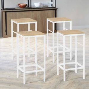 Idmarket Lot de 4 tabourets de bar detroit design industriel bois et m&eacute;tal blanc - Multicolore