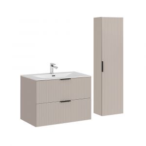 Ensemble meuble simple vasque encastr&eacute;e 80cm et colonne Adriel Cachemire