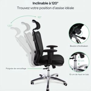 Chaise de bureau ergonomique - LifeGoods - R&eacute;glable - Adultes - Noir