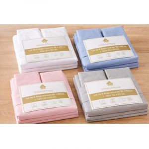 Lot de 4 drap-housse 90x190 cm et 4 taies d'oreiller 63x63 cm 100 %XCoton- Couleurs Al&eacute;atoires bonnet de 25 cm