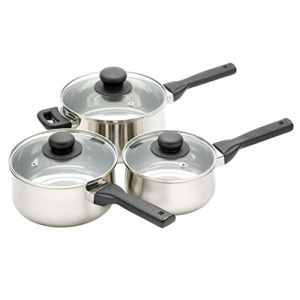 Kitchencraft Ensemble de Casseroles, Trois Pièces en Acier Inoxydable Jury Silver 16 cm (6 ½"), 18 cm (7") et 20 cm (8")