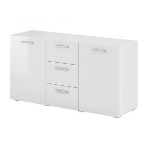 Buffet 130cm pour salon couleur blanc brillant collection CONNOR. 132x69x39 Blanc