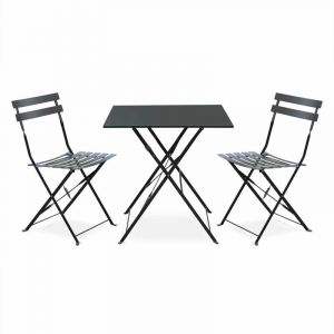 Image de Alice's Garden Salon de jardin bistrot pliable Emilia carré gris anthracite avec deux chaises pliantes, acier thermolaqué