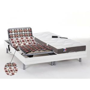 Lit électrique relaxation tout plots matelas 100% latex 3 zones JUPITER de DREAMEA - Blanc - 2 x 80 x 200 cm - moteurs OKIN