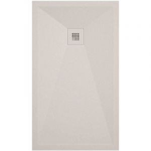 Stano Receveur de douche 100x120 cm extra plat onda en résine surface ardoisée beige Grille beige