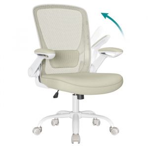 Songmics Chaise de bureau ergonomique en toile support lombaire rembourré beige