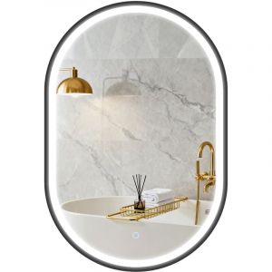 Homcom Miroir salle de bain mural - &eacute;clairage LED, interrupteur tactile, lumi&egrave;re 3 couleurs, anti-bu&eacute;e, m&eacute;moire - 50 x 70 cm