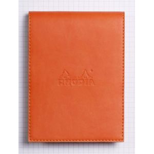 Rhodia 128214C - Porte-bloc rama tangerine format 9,5 x 13 cm  en simili cuir, avec porte-crayon + bloc N°12 ligné