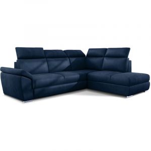 LesTendances Canap&eacute; angle droit convertible velours bleu fonc&eacute; avec appuis-t&ecirc;te r&eacute;glables Kepita 260 cm