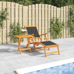 VidaXL Chaise longue d'extérieur avec table Acacia massif et textilène