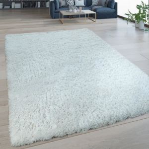 Paco Home - Tapis Salon Poils Longs Lavable Shaggy Aspect Flokati Uni Blanc 120x160 cm