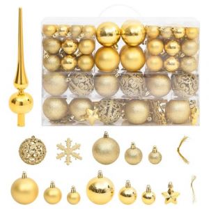 VidaXL Ensemble de boules de Noël 111 pièces doré polystyrène, boule de sapin de Noël, décoration de Noël à suspendre, décoration de Noël
