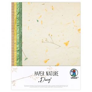 Ursus 61620002 Daisy Lot de 10 feuilles de papier naturel 23 x 33 cm avec papier d'herbe et soie de paille, pour loisirs cr&eacute;atifs
