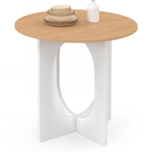 Idmarket Table à manger fixe ronde ALOISE 4 personnes pied arc blanc et bois 80 cm