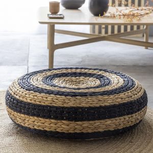 Pouf raye noir et naturel Illico