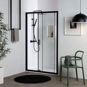 Kiamami Valentina Porte De Douche Pour Niche 100Cm En Verre Tremp&eacute; Et Profils Noirs City
