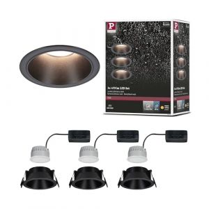 Paulmann 94869 Spots encastrés LED 3-Step-Dim Cole kit de base kit de 3 IP44 rond 88 mm Coin 3x6W 3x470lm 230 V 2700 K Noir