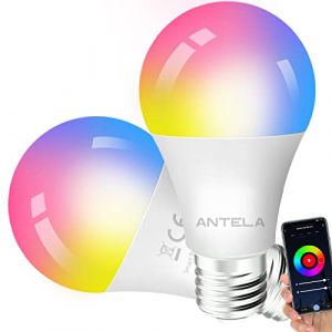 Image de Antela Ampoule Connectee LED Wifi E27 9W RGB/CCT 2700K-6500K Ampoule Intelligente compatible avec Alexa/Google Home 2PCs