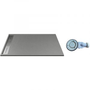 Vente-unique - Receveur à poser ou à encastrer découpable en résine avec siphon - Gris - 120 x 80 cm - lyrosa