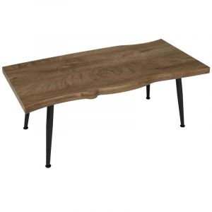 Table Basse en métal et MDF effet bois brut - Longueur 100 Largeur 49 Hauteur 38cm - Marron