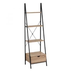 Étagère échelle meuble de rangement en panneaux de particules coloris chêne avec pieds en métal noir - Longueur 50 x Profondeur 40 x Hauteur 170 cm - JUANIO -