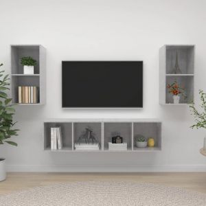 VidaXL Meubles TV muraux 4 pcs Gris béton Aggloméré. Produit Neuf ! Garantie 0 ans !
