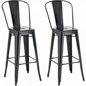 CLP Lot de 2 Tabourets de Bar Design Aiden en Métal Robuste I Dossier et Repose-pied I Chaise Haute de Cuisine I Cou, Couleur:noir