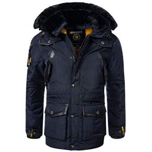 Geographical Norway ACROBATE MEN - Parka Chaude Homme Imperméable - Manteau Épais Capuche Outdoor - Blouson Chaud Coupe Vent Hiver Doublure Extérieur - Jacket Veste Hommes BLEU MARINE S