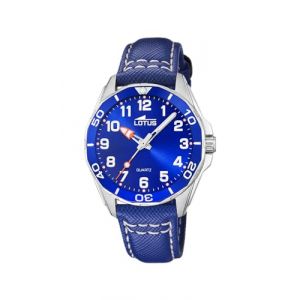 Lotus Montre pour Enfants 18861/1 Junior Collection Boîtier en Acier Inoxydable Gris Bracelet en Cuir Bleu