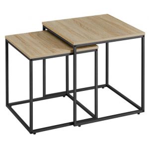 Table basse carrée, 2 pièces - Chêne Sonoma / pieds noirs
