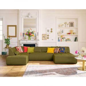 Onyx - canapé panoramique modulable d'angle gauche - 7 places - en tissu mailles 3D - Vert Olive