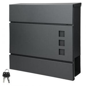 Boîte aux lettres moderne anthracite + compartiment à journaux 2 clés en acier