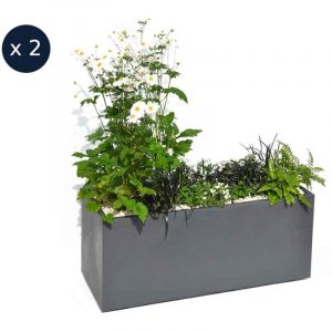 Eda Plastiques 2 Jardinières rectangulaire Volcania effet pierre 99,5 x 39,5 x 43,5 cm - Gris anthracite