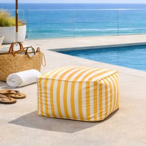 Concept-Usine Positano pouf d&rsquo;ext&eacute;rieur ray&eacute; jaune d&eacute;perlant et &ndash; 55x65x35 cm