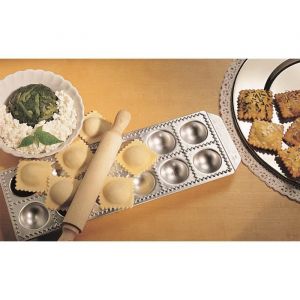 Visiodirect Moule professionnel à ravioli raviolamp. 12 raviolis carrés bombés. Livré avec un rouleau bois.