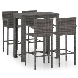 Jeu de bar de jardin 5 pièces avec accoudoirs résine tressée gris 02_0014484