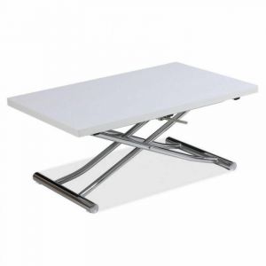 Image de Inside75 Table basse relevable extensible TRENDY Mélaminé chêne Blanc/Pied chromé 110 x 70/140 cm - blanc