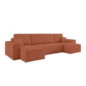 Loungitude Canapé d'angle panoramique 6 places tissu bouclette terracotta