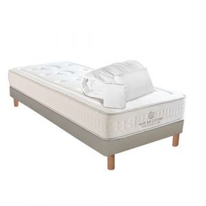 NUIT DE COTON Pack Pr&ecirc;t &agrave; dormir PRELUDE 2 0 Bio 90x190 cm Matelas Latex + Sommier + Accessoires Ferme