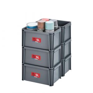 Sundis Master Box, lot de 6 bacs de rangement 5L en plastique recyclé, robustes et renforcés, parois droites, superposables et combinables, idéals pour l’atelier, le bricolage ou le transport