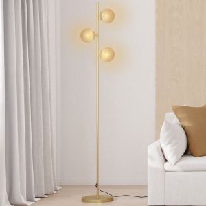 Idmarket Lampadaire sur pied en métal doré avec 3 abat-jours globe verre